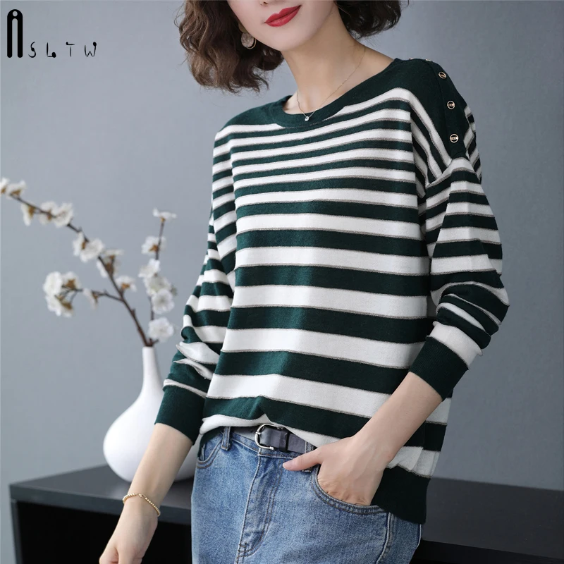 ASLTW Stripe Sweater Woman Autumn Winter Long Sleeve Pullovers Jumper Pull Femme High Quality O Neck Women's | Женская одежда