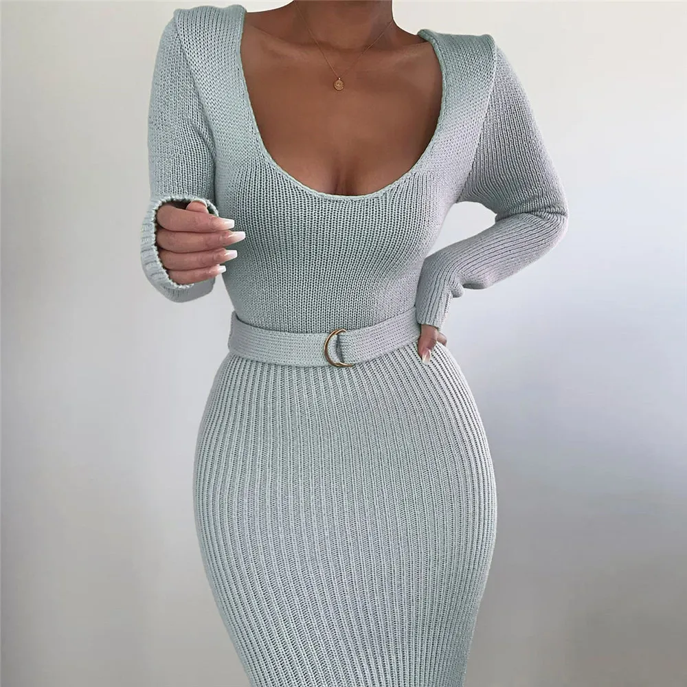 

Knitted Sweater Dress Women Tie Backless Autumn Winter Solid Bandage Dress Vintage Elegant Party Sexy Female Dresses Vestidos