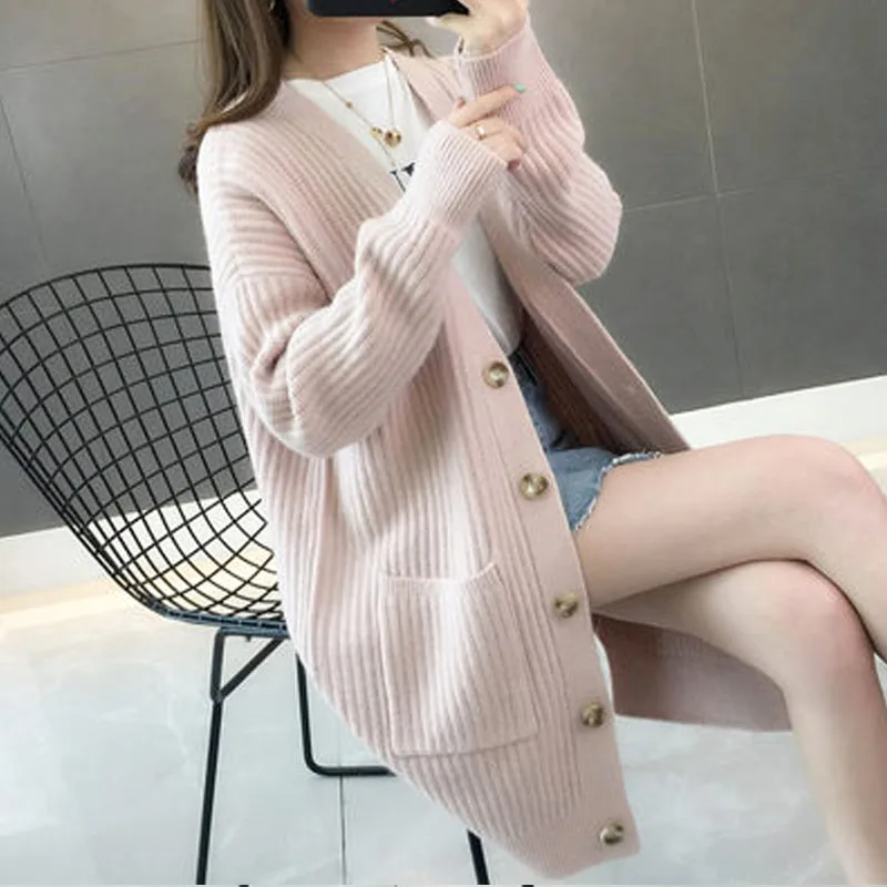 Autumn/winter Fashion Women Cardigans Long Sleeve Button Sweater Women Casual Solid Long Women Cardigan 5784 50