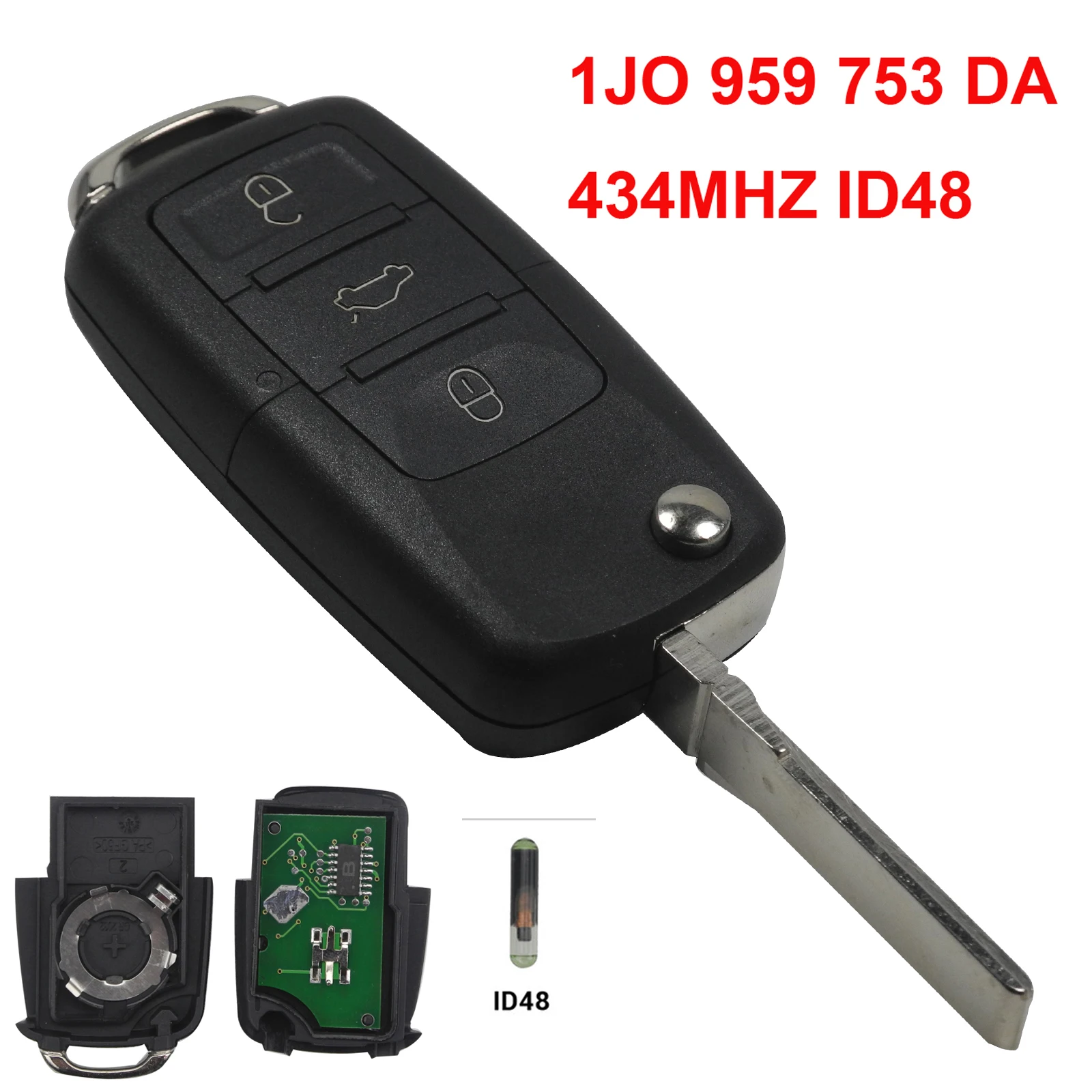 1J0959753DA Jingyuqin флип-ключ для VW Volkswagen Golf Passat Polo Jetta Touran Bora Sharan ASK 5FA009263-10 1K0959753G 433 МГц ID48 - Количество кнопок: 1J0959753DA