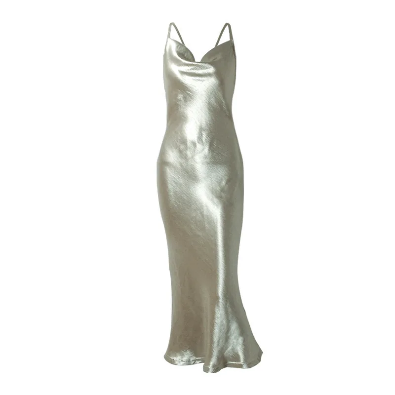 

2021 New European and American Women's Dress Suspender Satin Mermaid Sexy Dress Long Backless Nightdress Dresses Women
