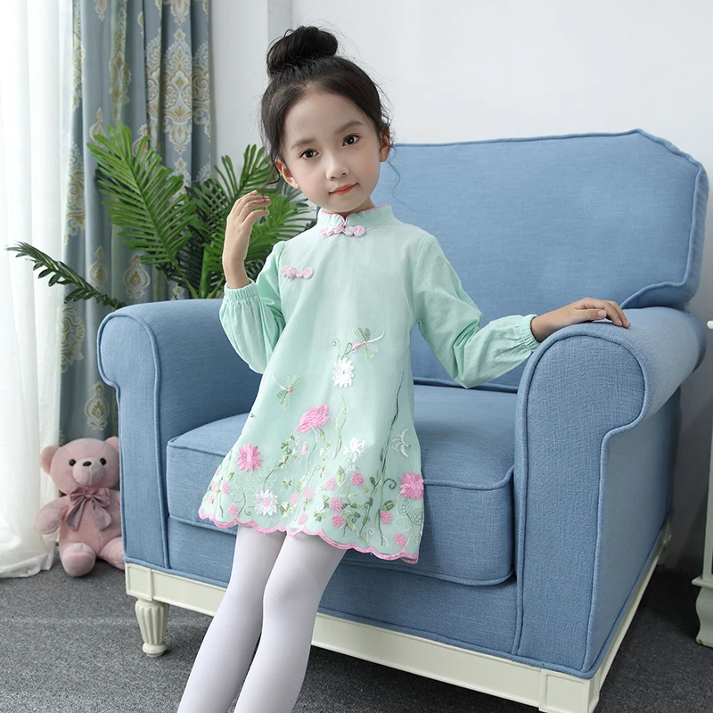

Chinese style traditional qipao embroidery cheongsam dress for children girls