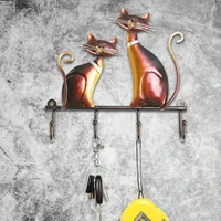 iron cat wall hanger hook decor 4 hooks for coats bags wall mount clothes holder decorative gift home accessories