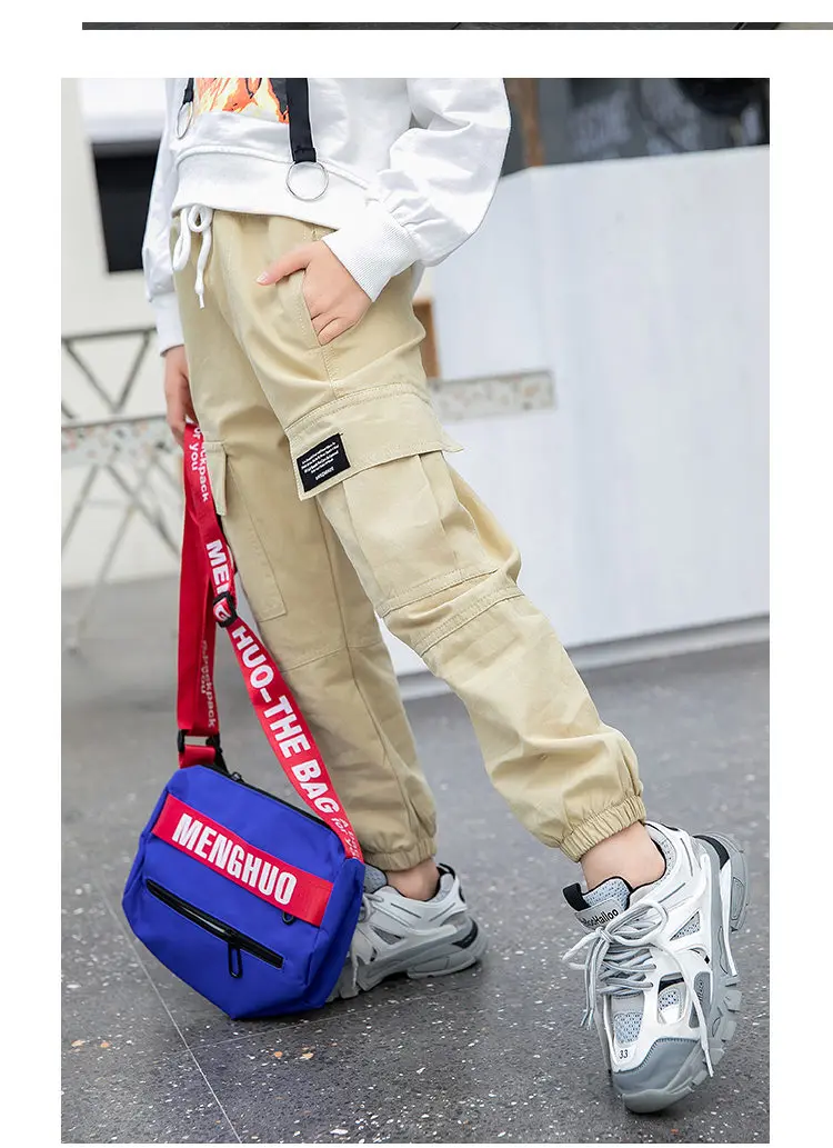 Новое поступление, ковбойские штаны-карго От 4 до 13 лет для девочек весенне-осенние однотонные Детские хлопковые брюки Одежда для подростков штаны-карго с эластичной резинкой на талии для подростков