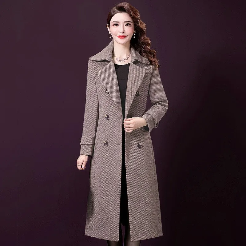 2019 зимнее женское пальто двубортное с воротником и карманами шерстяное большого