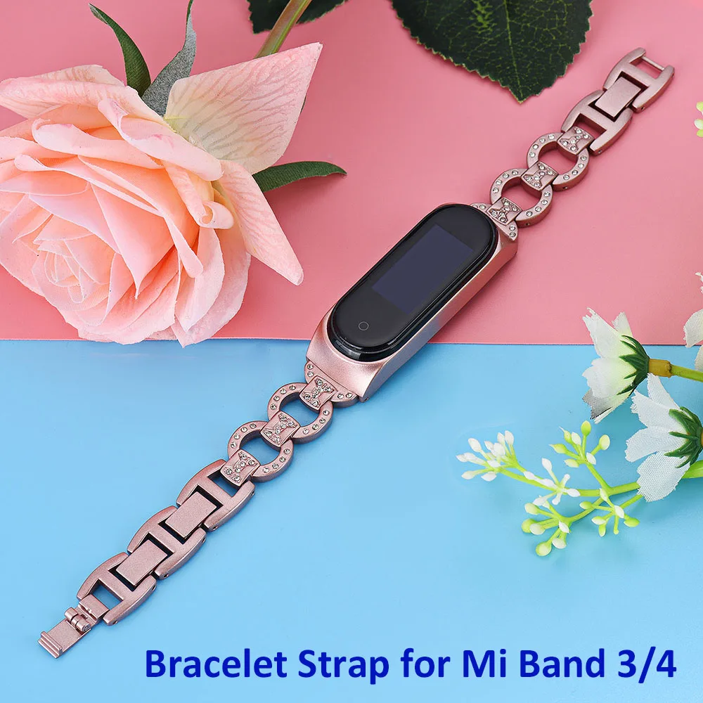 

Pink Mi Band 3 Bracelet Wrist Bands for Xiaomi Mi Band 6 5 4 Smartwatch Luxury Diamond Bling Stainless Wristband Strap Woman Mi6