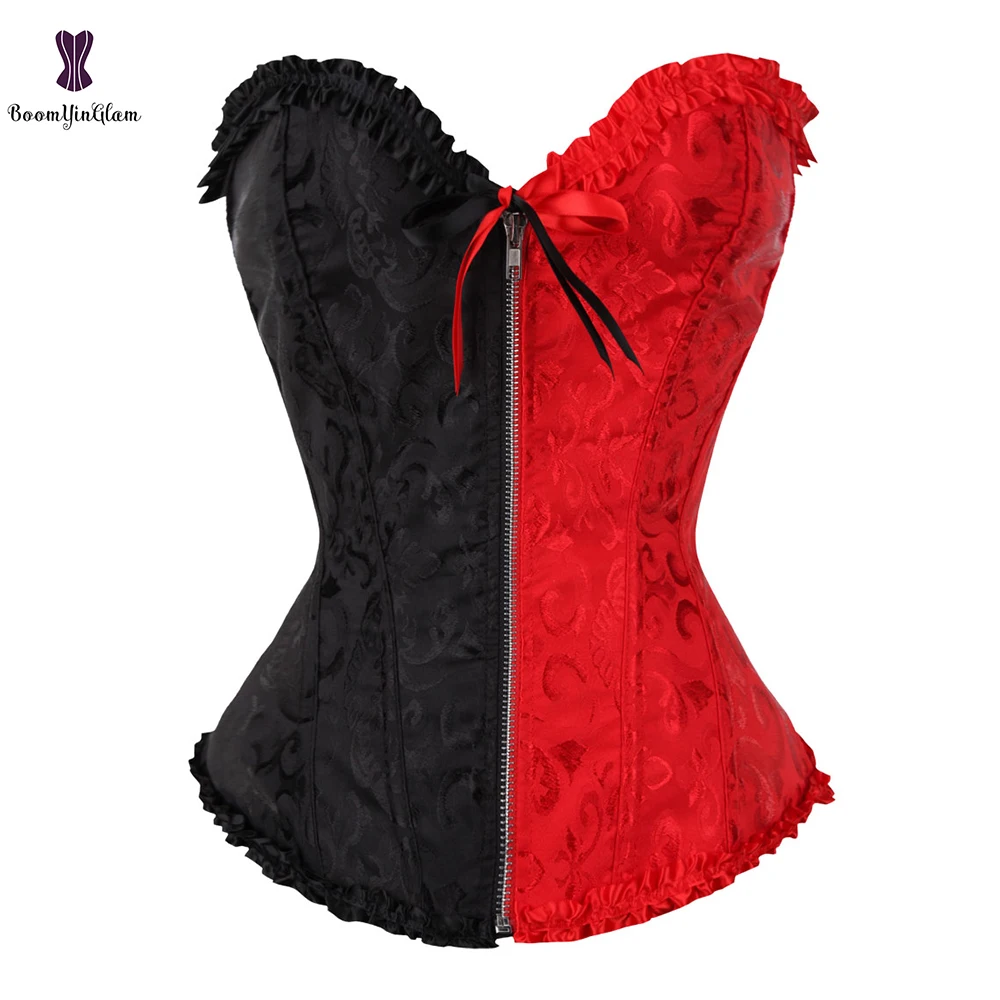 Zip Up Corset Floral Jacquard Bustier Plus Size 6XL Gorset Lace Korsett For Women Fish Boned Korse Waist Slimming Sexy | Женская одежда