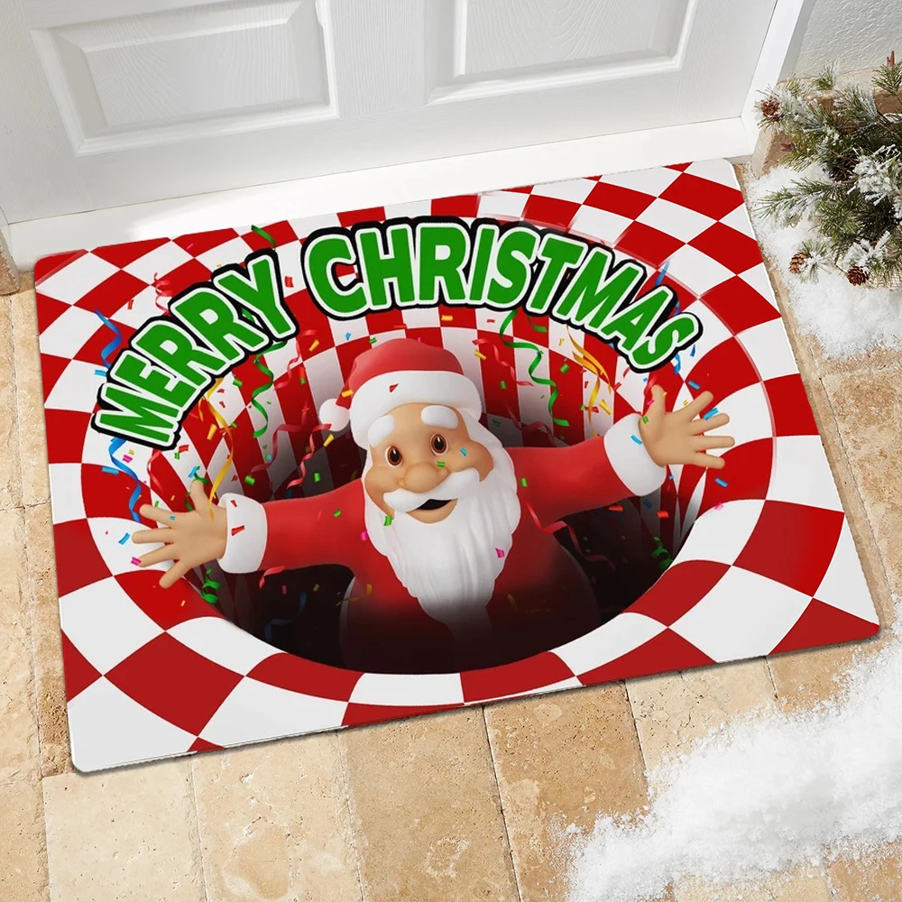 

Christmas Illusion Carpet Anti-Slip Mat Christmas Home Decor Carpet Floor Mat Santa Claus Gift Living Room Bedroom Entry Mat