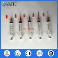 free shipping non sterilized 5 sets 1 inch 15g glue liquid dispenser needles 10ccml dispenser syringe with red cap stopper