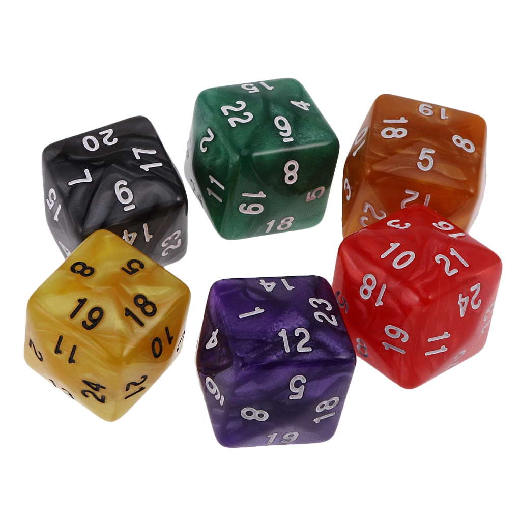 MagiDeal 6 шт 24/30 кубика D24 D30 кубики для D& D TRPG Семья вечерние Настольная игра игрушки - Цвет: Pearl D24