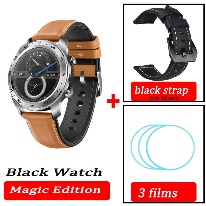 silver n black strap Huawei часы magic Honor часы Magic SmartWatch сердечного ритма водонепроницаемый трекер сна трекер работы - Цвет: silver n black strap