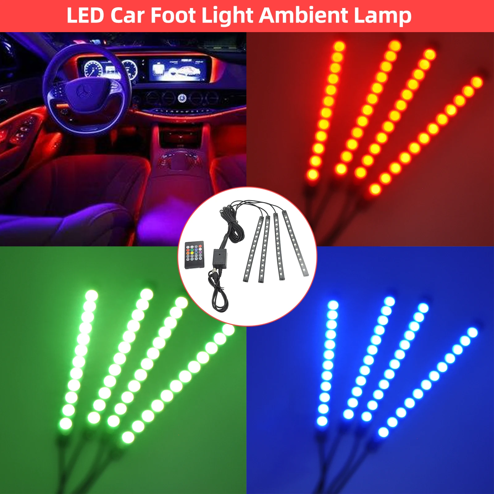 

LED Car Foot Atmosphere Lights Ambient Lamp USB cigaret Remote Music voice Control Multiple Modes Automotive Interior Decorative