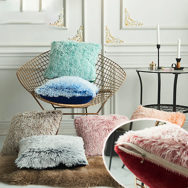 Теплая зимняя двухцветная плюшевая наволочка с принтом 43x43 см простой однотонный