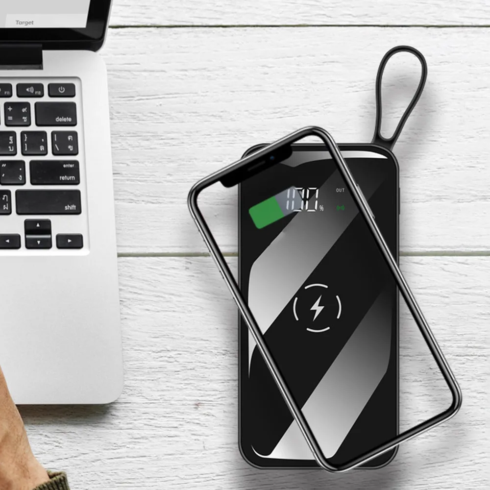 Портативное Быстрое беспроводное зарядное устройство 10000 мАч с зеркальным