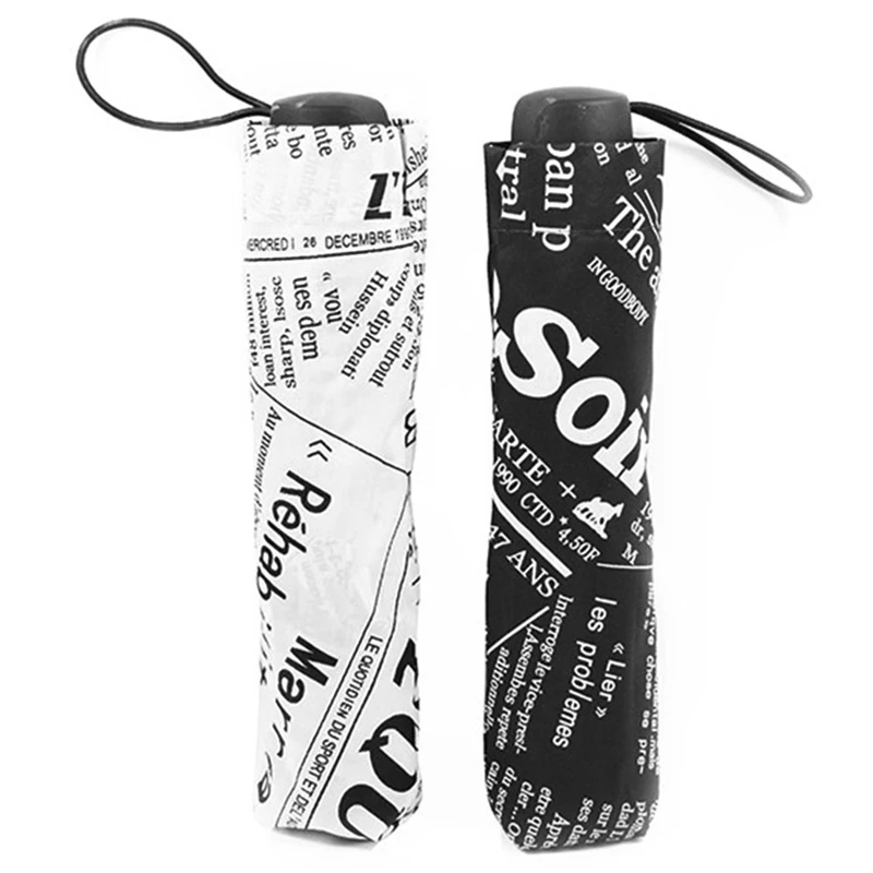 Британский ветер черный и белый газетный зонтик складной модный автоматический