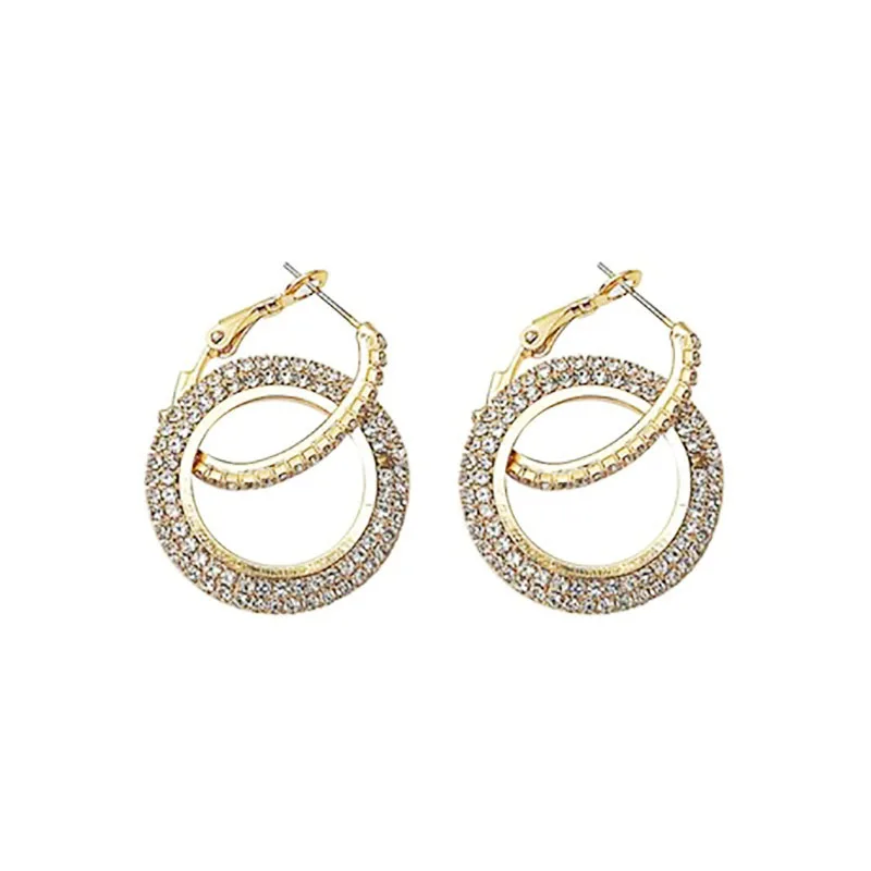 

S925 AliExpress Popular Ear Stud Korean Cool Temperament Super Shiny All-match Slim Circle Full Diamond Ear Pendant Earrings