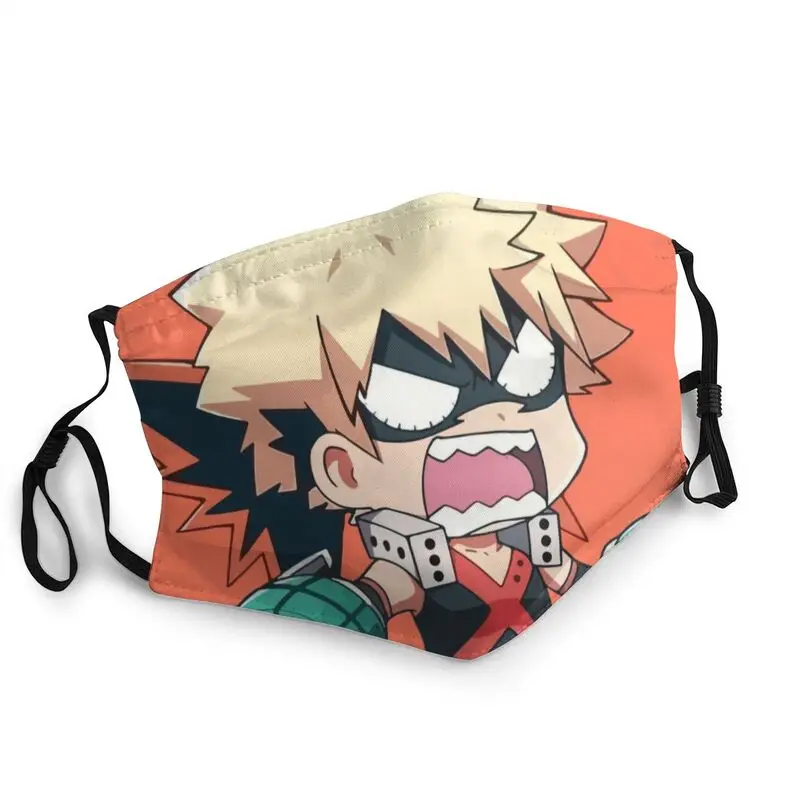

Моющаяся маска для лица Kawaii Katsuki Bakugo, унисекс, для взрослых, моя геройская академия, Пылезащитная маска, защитный чехол, респиратор, маска