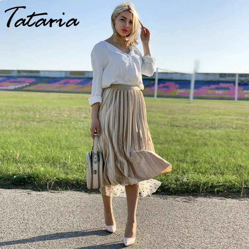 Tataria, плиссированная юбка в горошек, бархатные длинные юбки с высокой талией, Женская юбка макси, женские юбки, мода, школьная юбка, Jupe