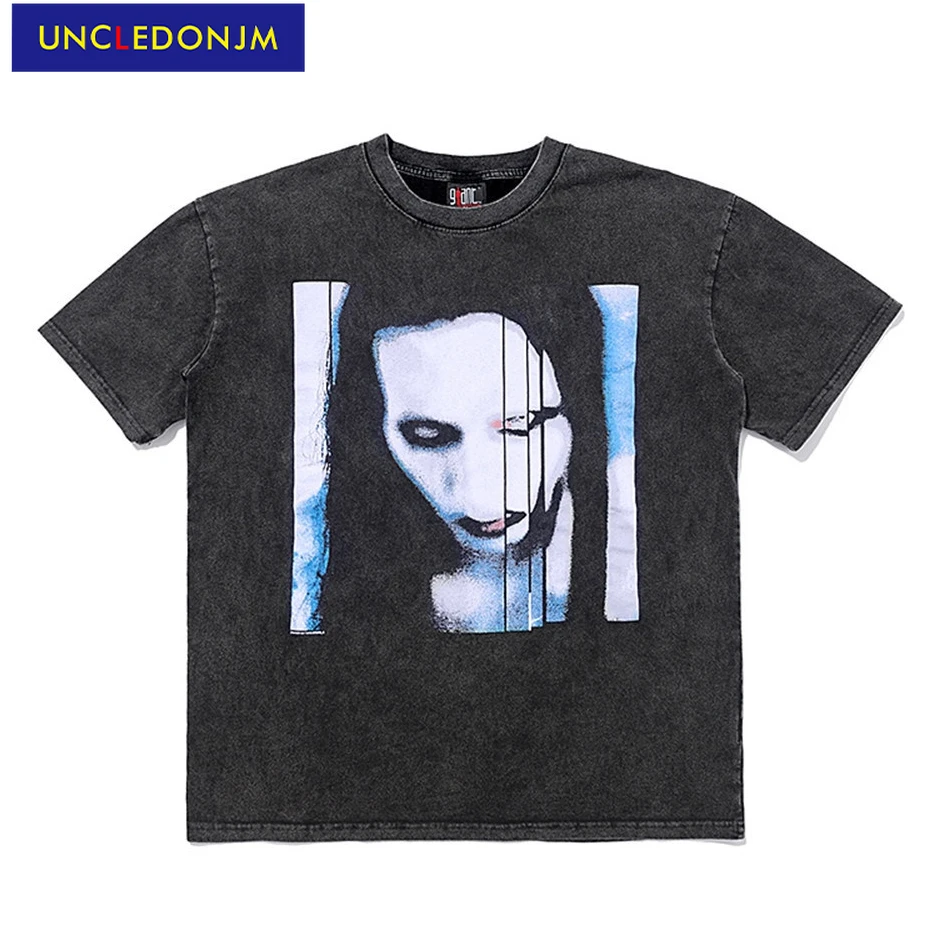 

UNCLEDONJM Ретро футболка в готическом стиле, футболки с графическими принтами для мужчин в уличном стиле Хай-стрит негабаритных футболка для му...