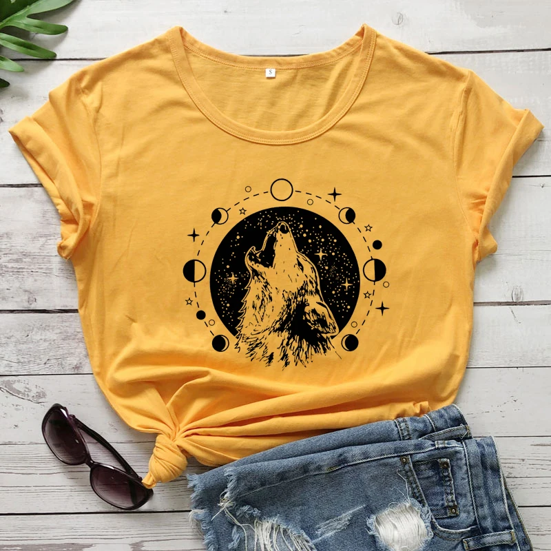 Волк Луна фазы футболка эстетика быть дикой природы модная женская Tumblr с