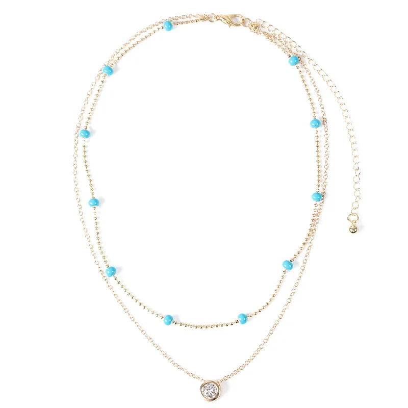 Простое Двухслойное хрустальное ожерелье до ключиц Подвеска женская модная