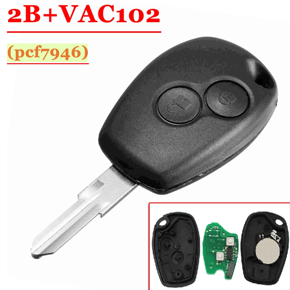 XNRKEY 2 кнопки дистанционного ключа с Pcf7946 VAC102 лезвие круглая кнопка для Renault Clio Kangoo