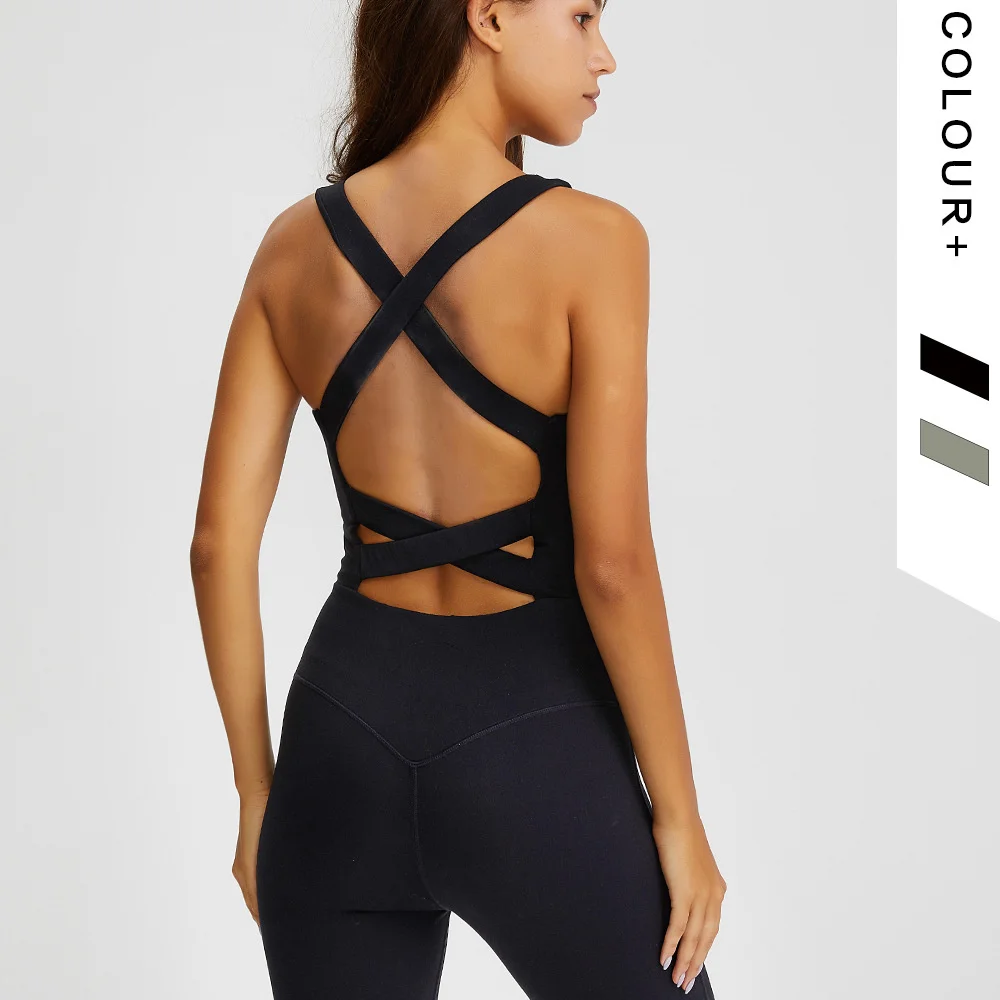 

Back-Cross Jumpsuits Seamless Yoga Pants 2021 Summer Fitness Clothing for Women Breathable Sport Pants Sleeveless Bodysuit U405