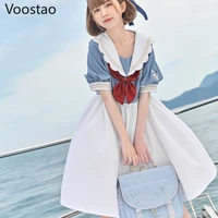 japanese sweet lolita dress preppy style summer women sailor collar short sleeve princess dresses student girls harajuku dress