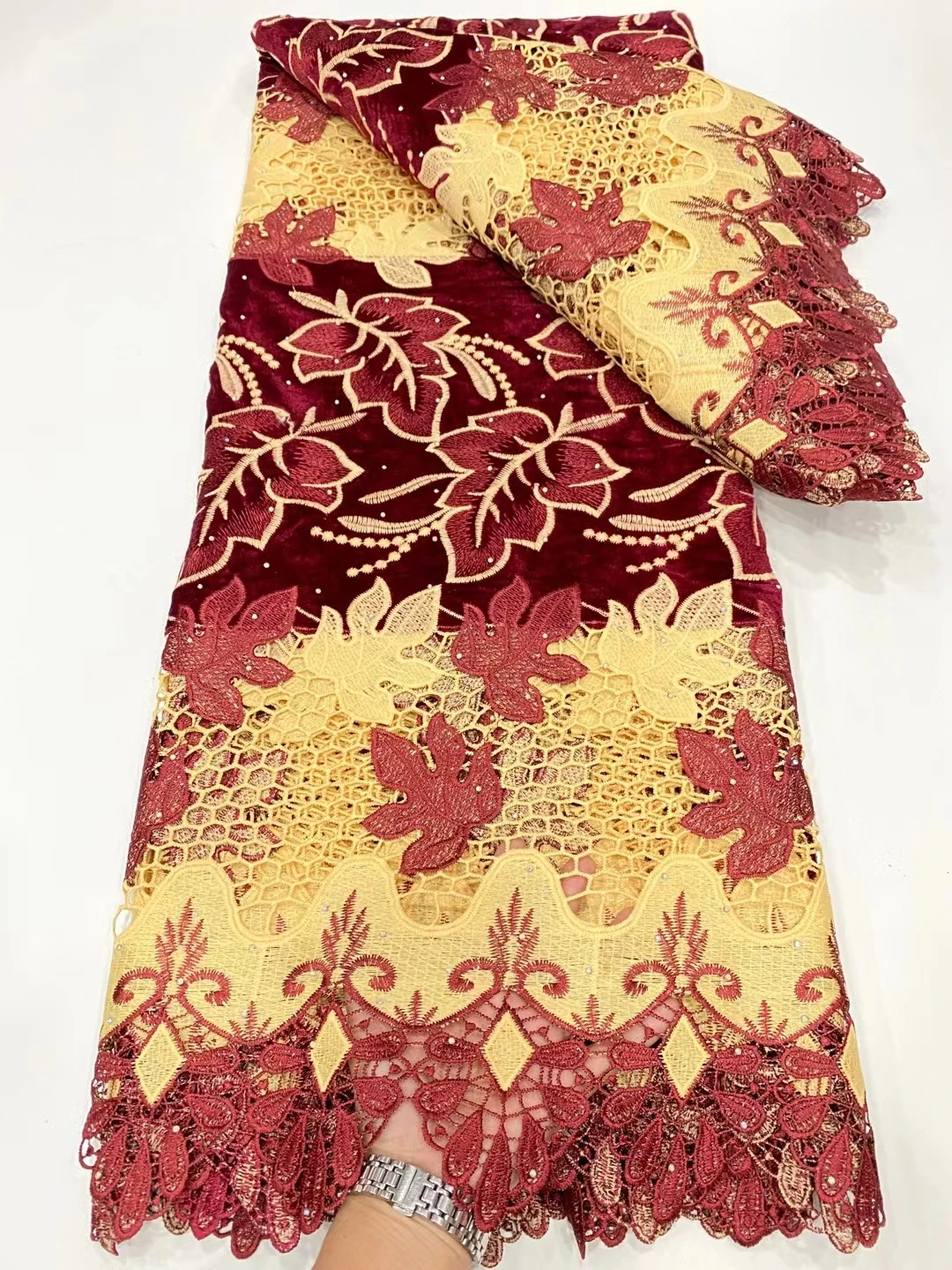 

Beautiful African Water Soluble Lace Fabric for Wedding Dress African Velvet Lace Fabric for DIY Evening Gown LDPV01