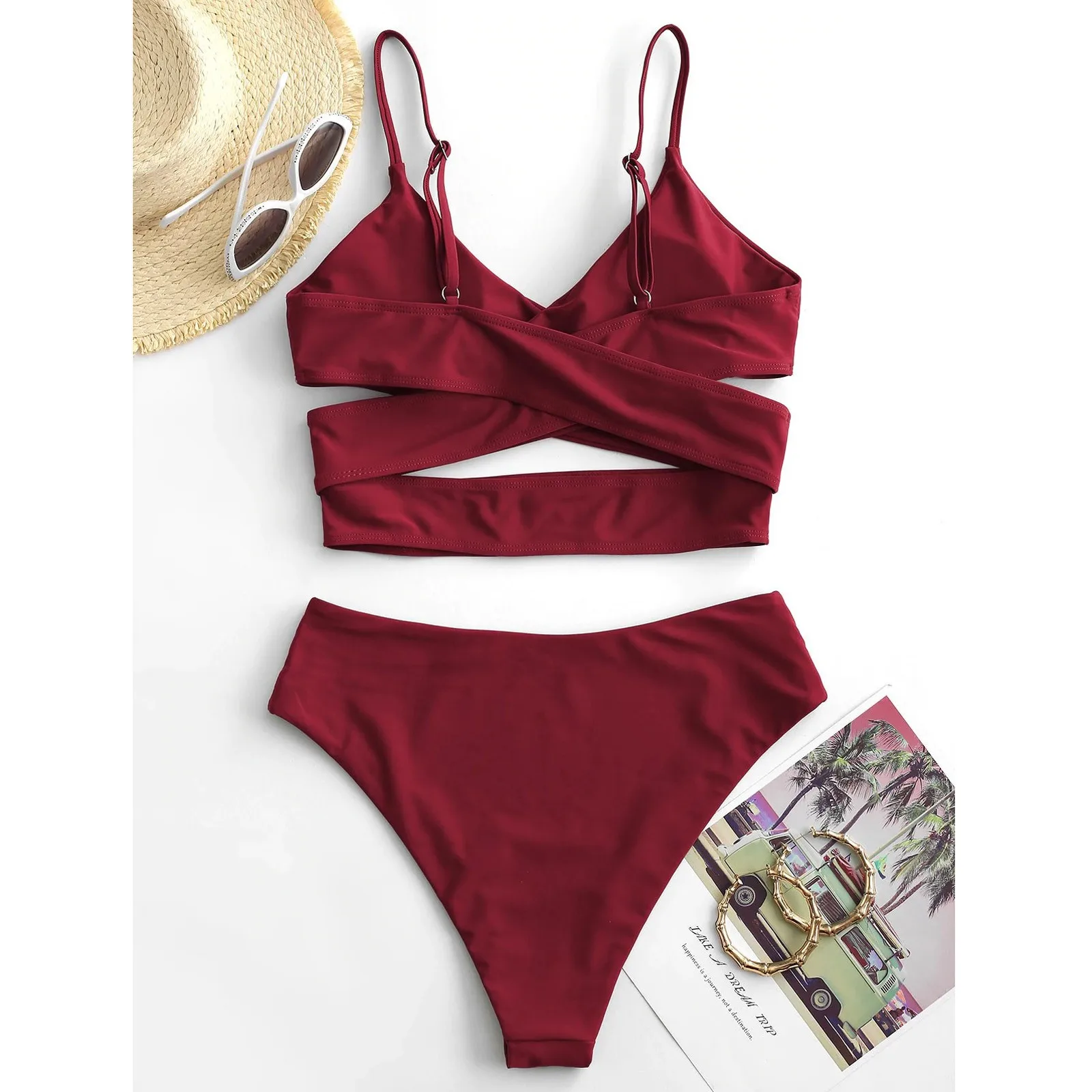 

Sexy Solid Women Bikini 2021 Mujer High Waisted Tummy Control Two Piece Swimsuit Swimwear Tankini Female V neck Swimwear