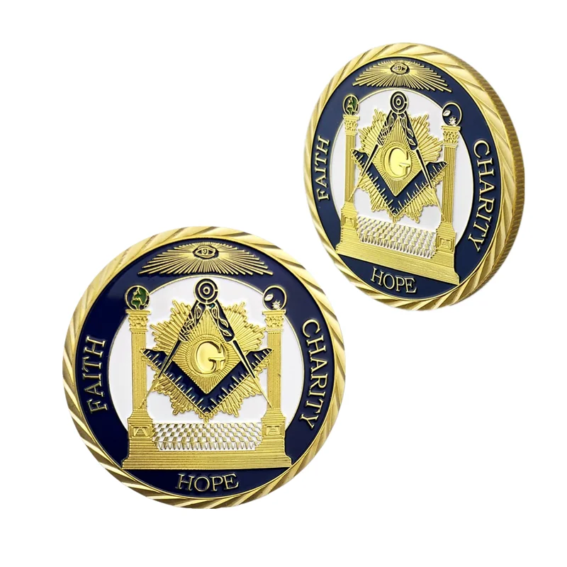 

1pcs Masonic Challenge Coins All Seeing Eye Faith Hope Charity Proud Freemason Symbol Mason Collectibles for Brother Gift