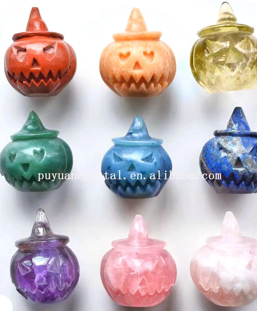 Статуя из натурального кристалла в виде тыквы резная призрак Кварцевая фигурка