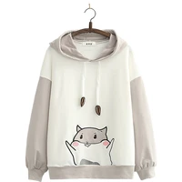 2020 autumn new womens harajuku cute thin hoodies sweatshirt hamster embroidery hooded long sleeve student casual pullovers