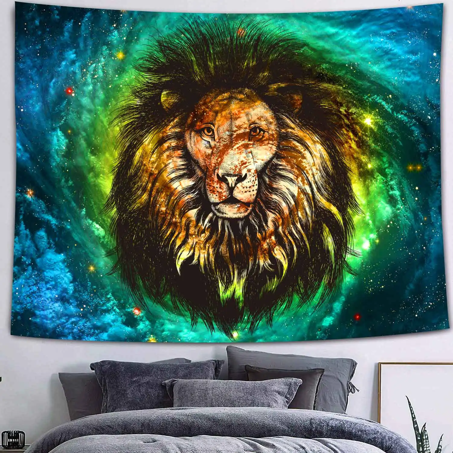 

Simsant Forest Wild Animal Tapestry Psychedelic Lion Forest Wall Hanging Tropical Plant Natural Landscape Banket for Dorm