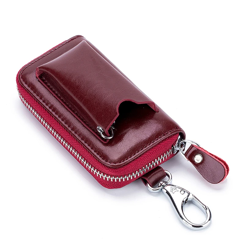 

Genuine Leather Key Wallets Men Car Key Holders Cowhide Multifunction Zipper Home Key Case Housekeeper Women Smart Keychain Case