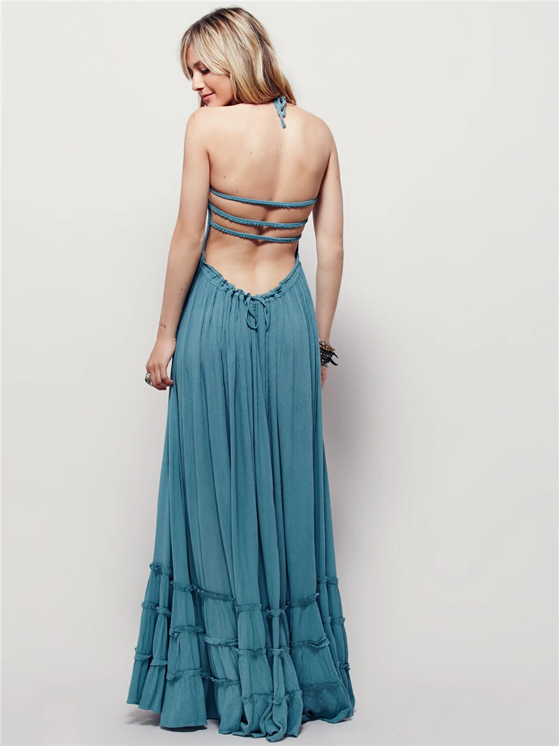 Женское длинное платье с открытой спиной для пляжа | Женская одежда