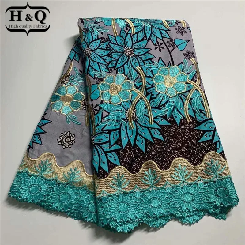 

H&Q 6 yard/pcs african wax fabric lace latest arrival ankara wax with guipure cord laces fabrics for nigerian party dress H0420