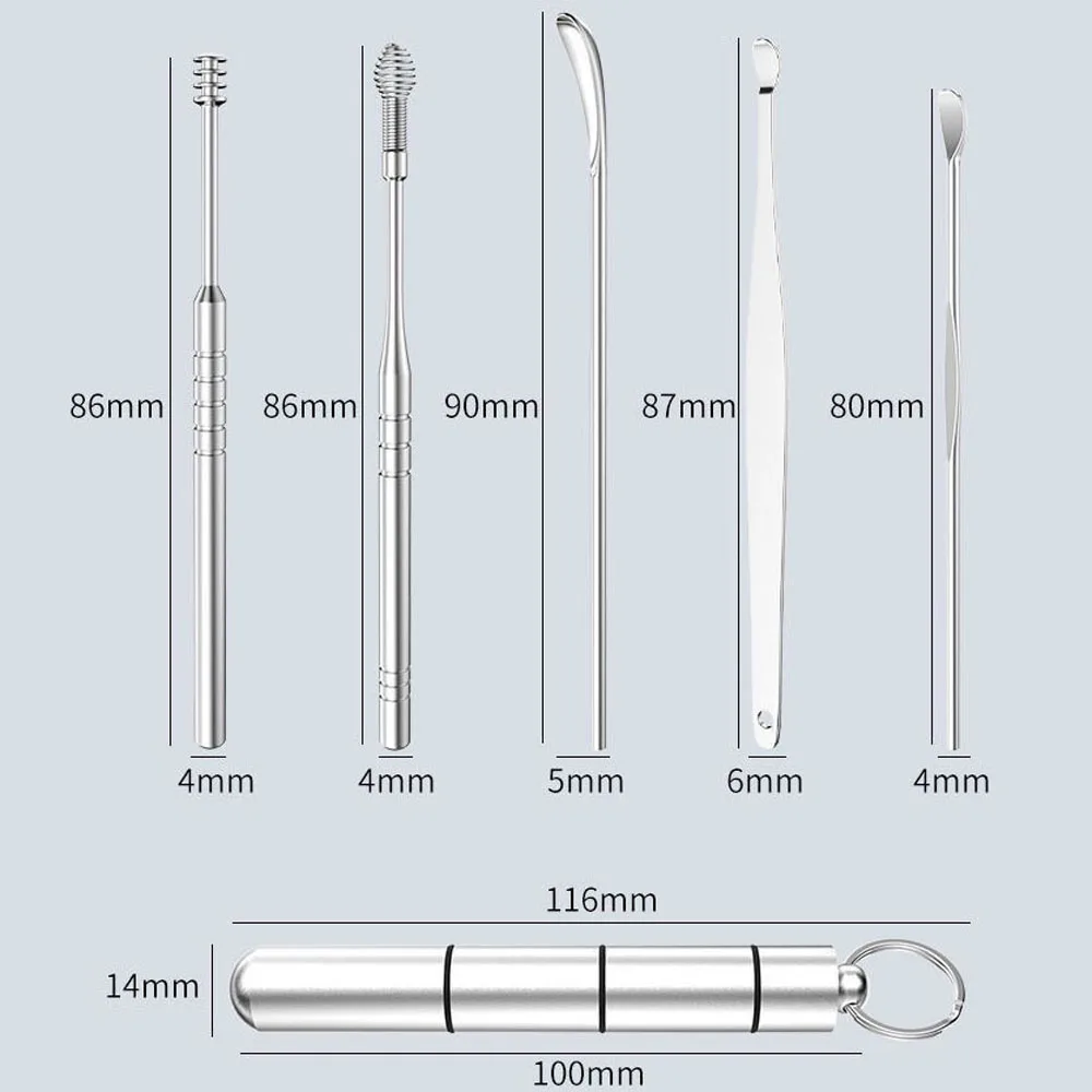 

Stainless Steel Spiral Ear Spoon Ear Wax Removal Tool Ear Care Set Multifunctional Practical Portable Cleaning Tool