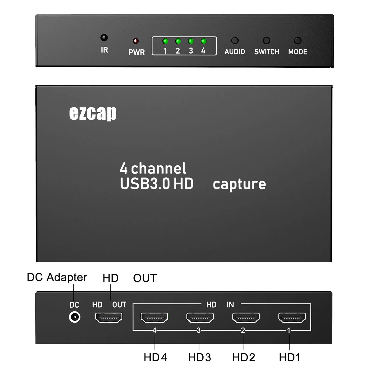 Ezcap 264 4x1 HD мульти-просмотра 4 канала 1080P 60fps USB3.0 видео захвата карты игры запись Box PC