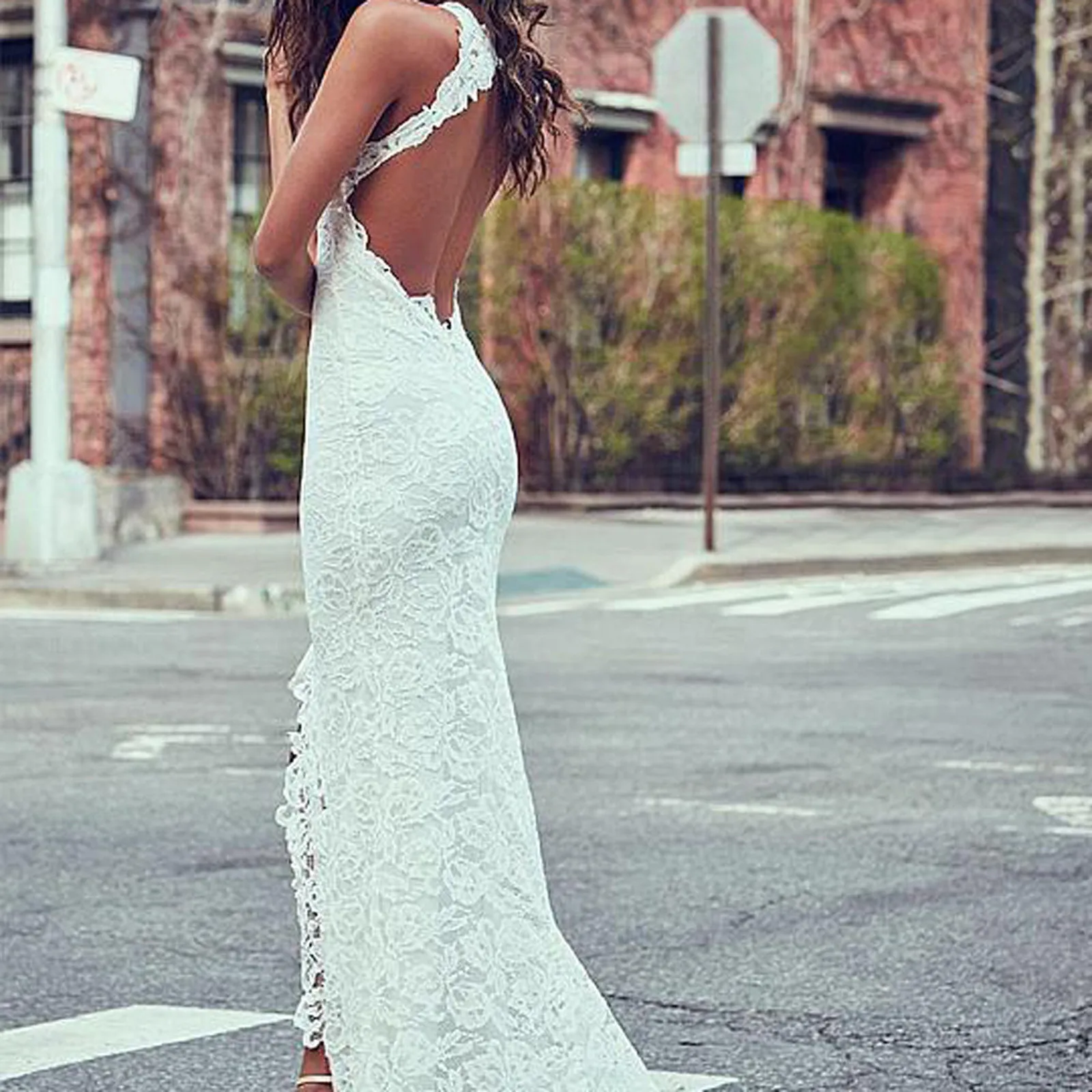 

Women's Dress Sexy Backless O-Neck Lace sleeveless Hollow Long skirts wedding party high waist club dresses Dresses sukienka e4