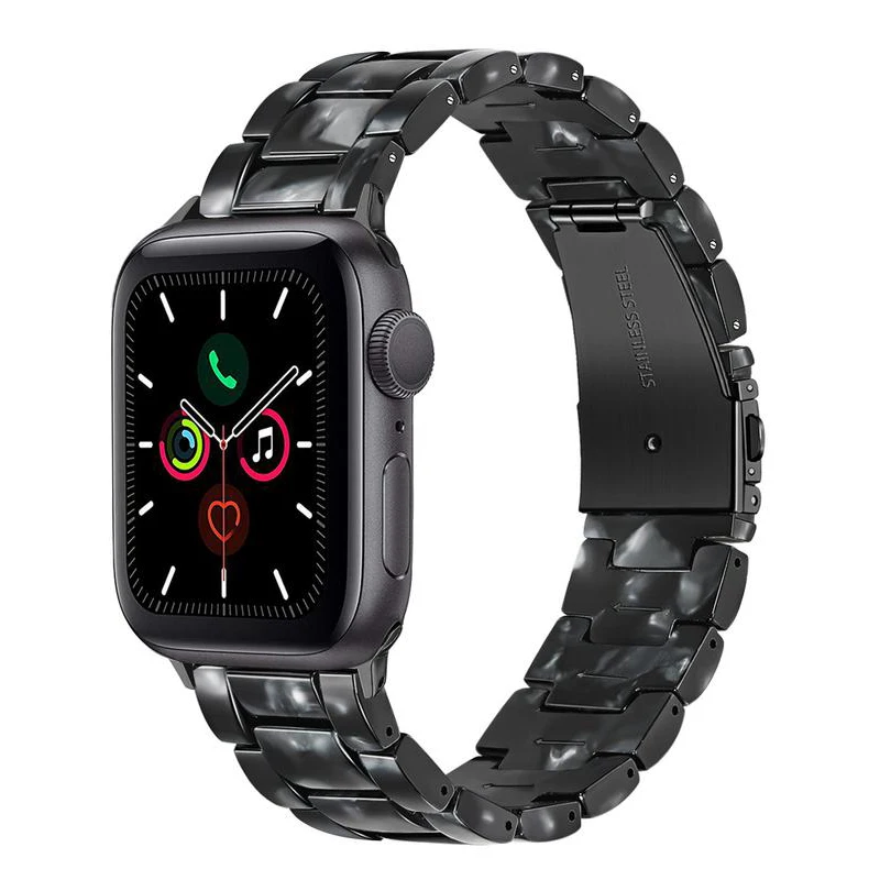 Жемчуг смолы ремешок для наручных часов iWatch, версия Apple Watch Series 5 4 3 2 1 44/42/40/38 мм Для женщин браслет из розового золота Нержавеющая сталь Туфли с ремешком и пряжкой