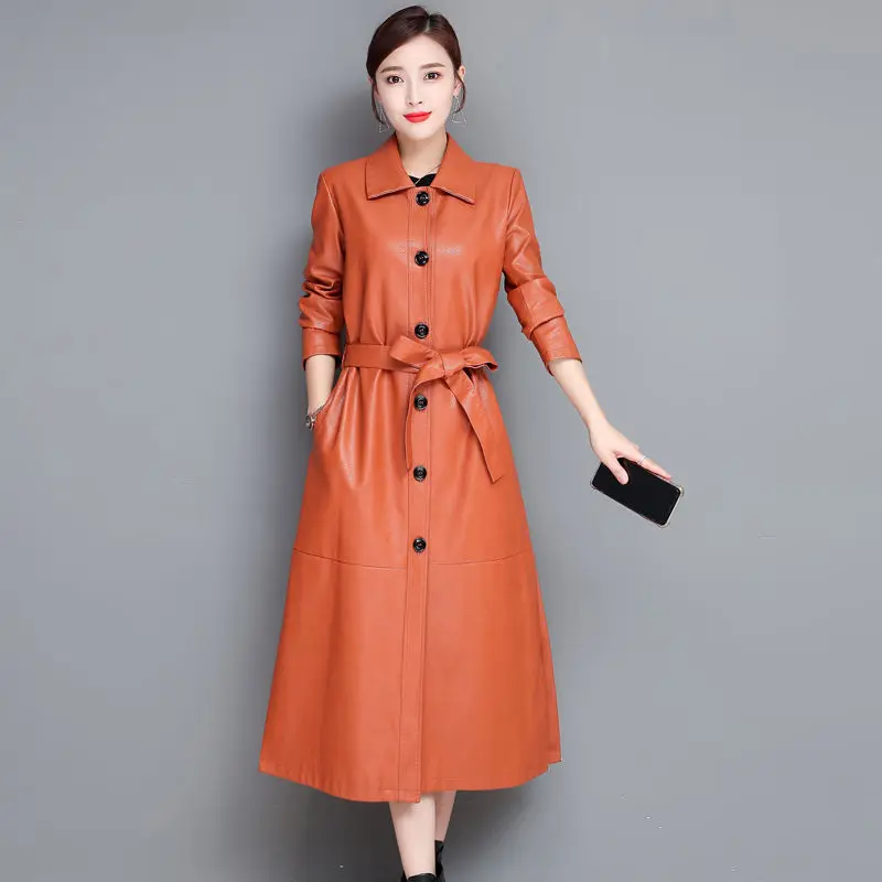 

Trendy New Women Autumn Long Jackets Thicken Genuine Leather Coat Genuine Sheepskin Jacket Office Lady Trench Outerwear