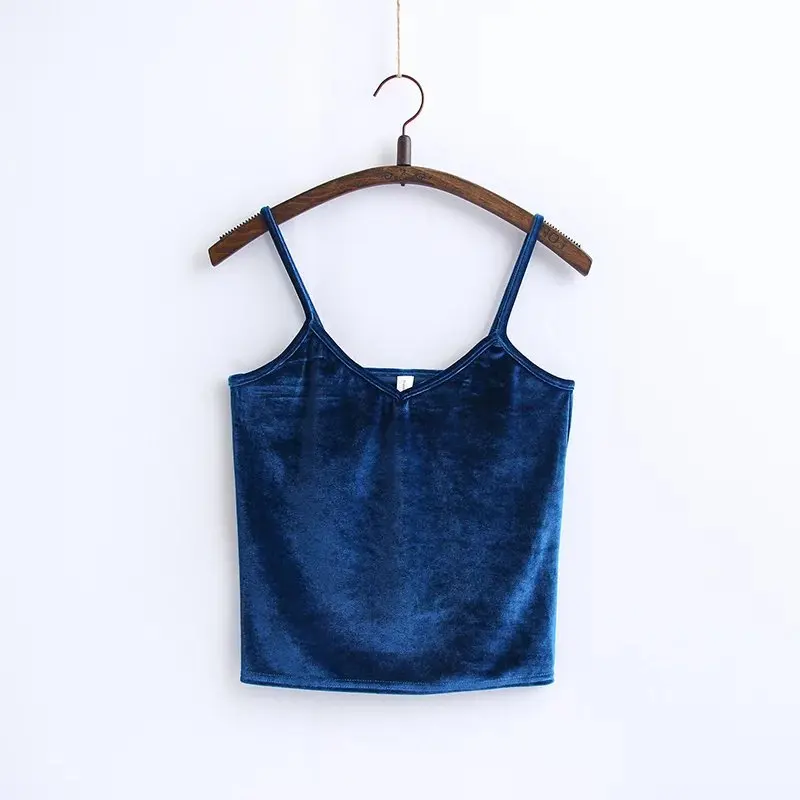 Blue Женский тонкий сексуальный бархатный короткий топ, летняя мода, повседневный женский жилет, женская блуза, укороченные топы, топик - Цвет: Blue