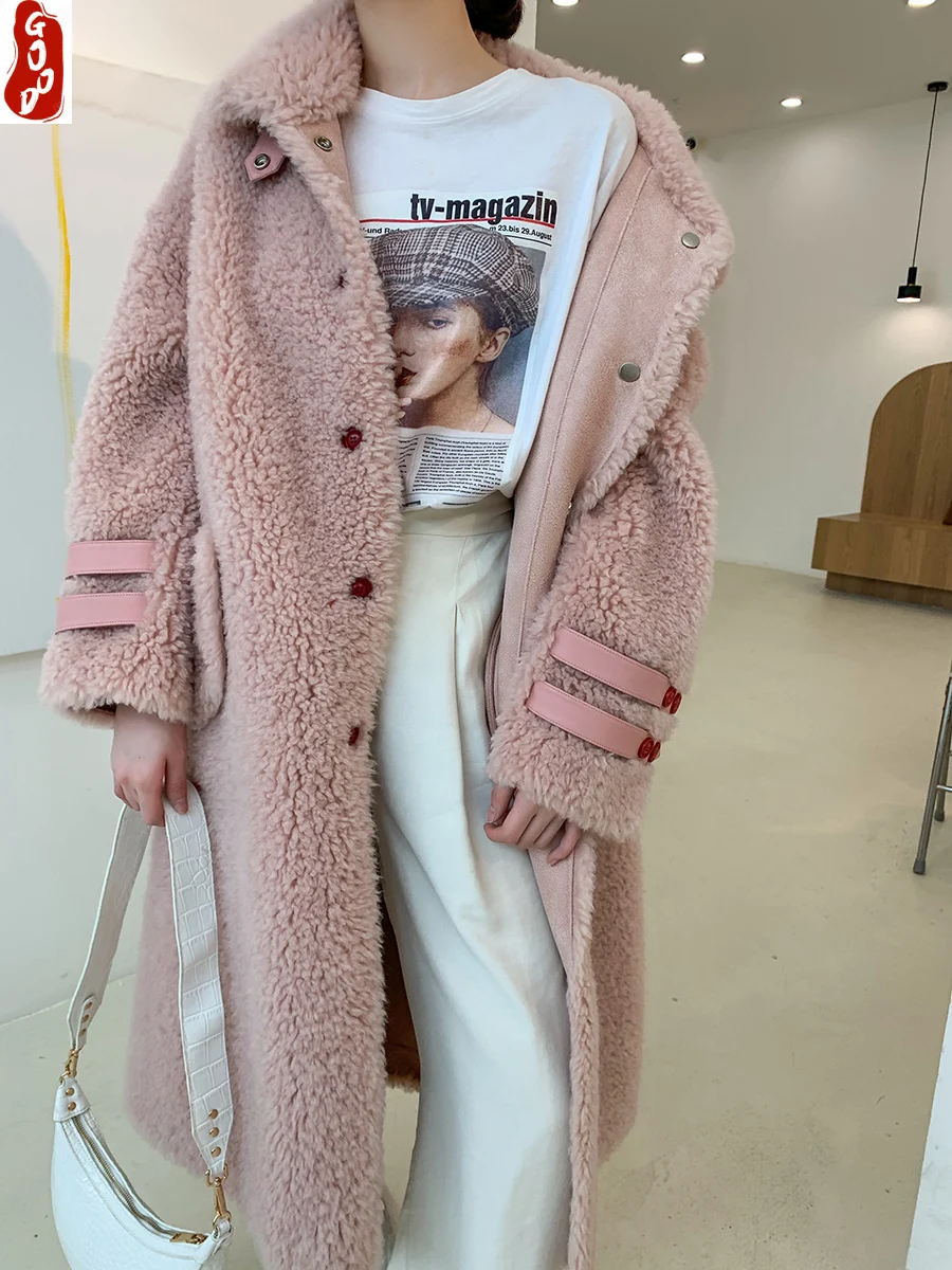 

Real Fur Coat Female Vintage Long Sheep Shearing Jacket Women Winter Clothes 2021 Korean 100% Wool Coat Elegant Tops 9072