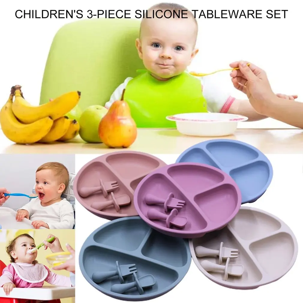 

Baby Safe Silicone Dining Plate Solid Cute Cartoon Children Dishes Training Tableware Kids Feeding Bowls