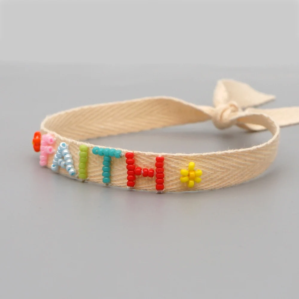 

Go2boho Cloth Bracelet Boho Summer Letter FAITH Pulseras Handmade Jewelry Gift For Girl Friend Fabric Pulseras Women's Jeweler