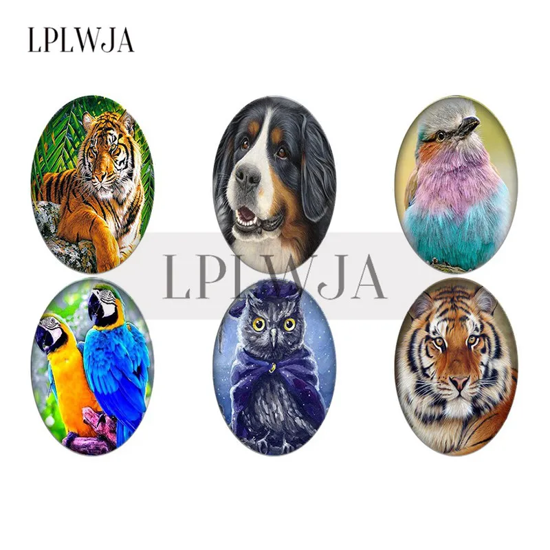

LPLWJA 18x25mm,30x40mm Animal Birds Tiger Dog Owl Hedgehog Glass Cabochon Photo Flatback Beads For DIY Jewelry Accessories