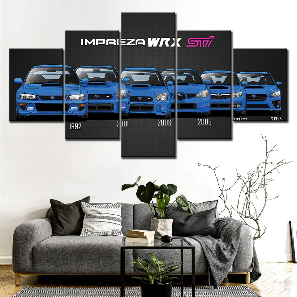 Hd Печать украшение дома стены искусства модульная 5 шт. синий WRX STI автомобиль модный постер Картина на холсте для гостиной Fram