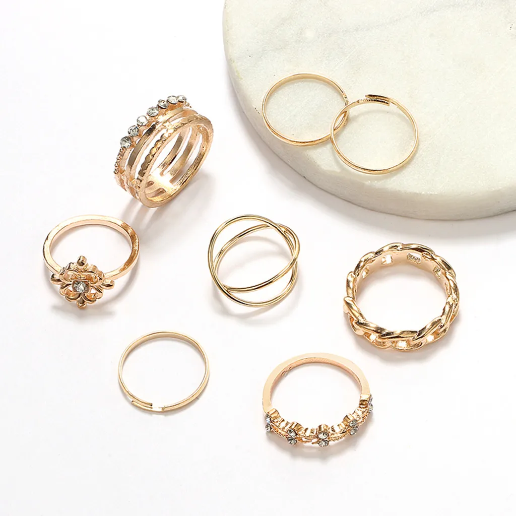 Женский модный ажурный набор колец из сплава с двойным крестом 8 на палец