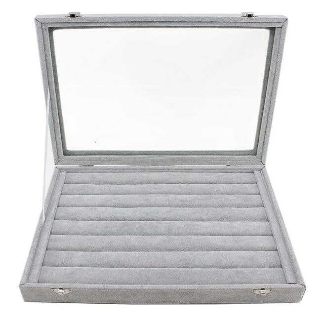New Hot Grey Velvet Jewelry Display Box Case for Ring Earring Bracelet Necklace or other Ornaments Storage Jewellery Organizer
